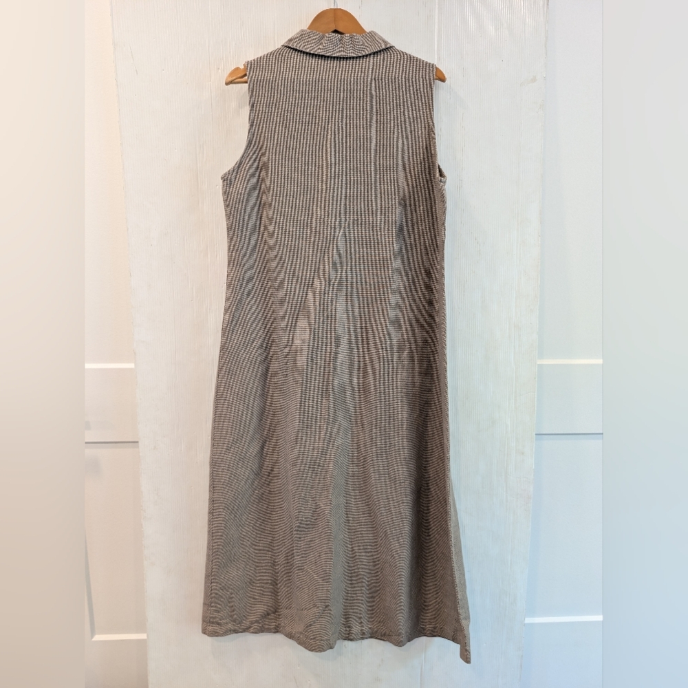 L.L. BEAN Brown Tan Houndstooth Button Front Midi Sleeveless Shirt Dress Size 14 - Picture 8 of 9